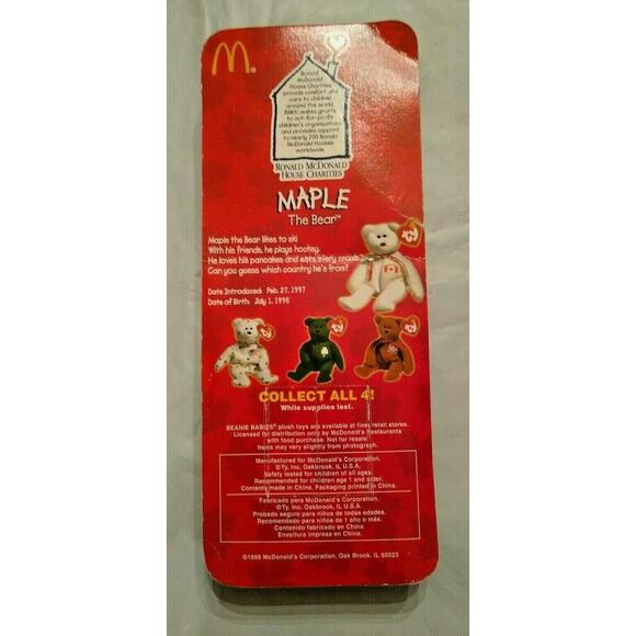 Ty Beanie Babies Maple The Bear w Errors NIB McDonalds Charities Rare & Retired - Picture 3 of 8